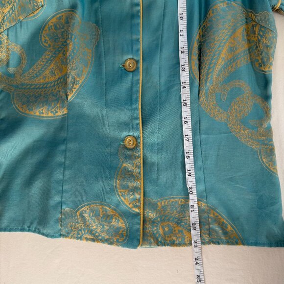 BedHead Jacquard S Set Teal Paisley Design Elastic Waist Button Up Pajamas - Picture 12 of 15